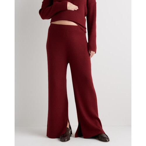 Cotton Cashmere Maternity Wide Leg Pants - Maternity in Deep Brick Red