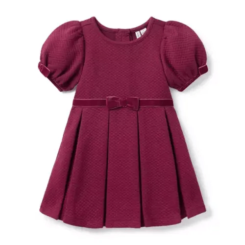 Girl Deep Burgundy Quilted Puff Sleeve Dress by Janie and Jack