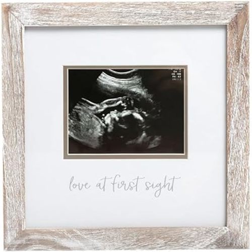 Pearhead Love at First Sight Sonogram Picture Frame, Gender Neutral Ultrasound Keepsake, Baby Gift for Expecting Parents, Ideal Pregnancy, Shower and Nursery Decor, 4” x 3” Photo Insert, Rustic