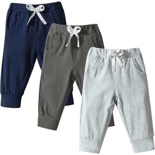 DREAM BUS Pack of 3 Toddler Jogger Pants with Pocket Toddler Boy Sweatpants Baby Boy Pants Infant Newborn Leggings