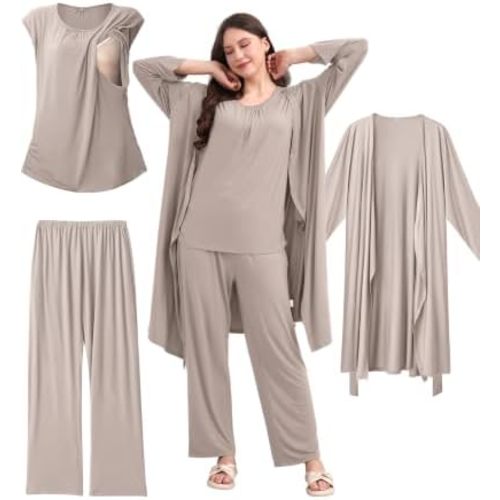3 PCS Nursing Pajamas Robe Set Maternity Postpartum Pjs Hospital
