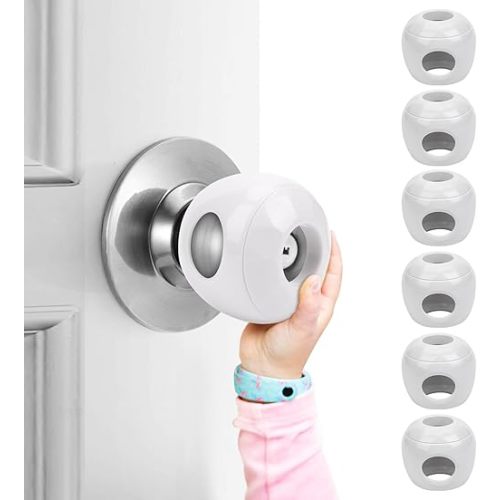 Baby Safety Door Knob Covers 6 Pack Baby Safety Door Handle Protector Child Proof Door Knobs Door Safety for Kids Universal Fit Easy Grip Lockable Design One Hand Operation for Parents No Tools Needed