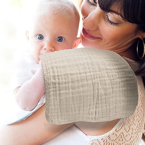 Yoofoss Muslin Burp Cloths for Baby 10 Pack 100% Organic Cotton Baby Washcloths for Boys Girls Large 20''X10'' Super Soft and Absorbent Apricot White
