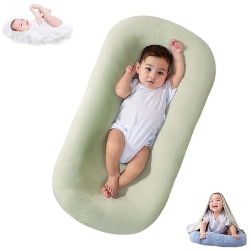 Lucakuins Baby Lounger, Bionic Design Baby Lounger for Newborn 0-24 Months, Soft Organic Cotton Breathable Lounger for Infants (Lovely Green)