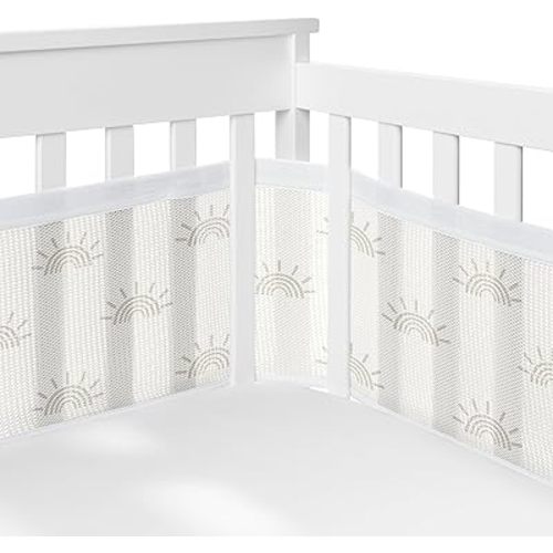 Sweet Jojo Designs + BreathableBaby 2-Piece Breathable Mesh Crib Liner Set (Ivory Boho Chic Sun) for Boys/Girls, Baby, Infants/Newborn Nursery (Sunrise, Sunset, Bohemian, Farmhouse, Shabby, Modern)