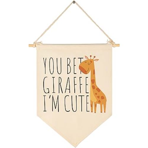 You Bet Giraffe I'm Cute,Giraffe-Above the Crib-Wall Gifts for Baby Boys Girls Kids-Canvas Hanging Flag Pennant Banner Wall Decor Gifts for Nursery Homeschool Baby Room Playroom Bedroom Front Door