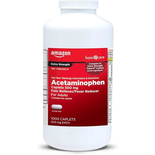 Amazon Basic Care Extra Strength Pain Relief, Acetaminophen Caplets, 500 mg, 1000 Count (Packaging may vary)