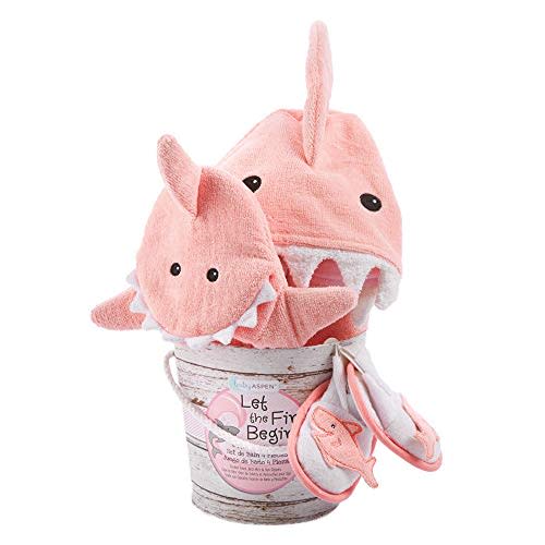 Baby Aspen Baby Shark Hooded Towel/Newborn Spa Bath Robe, Baby Beach Towel | Baby Bath Towel
