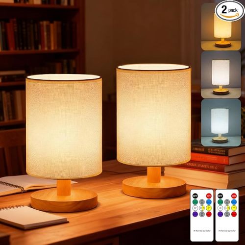 Bedside Lamp Set, 3 Colour telecontrol Desk Lamp, USB Powered LED Reading Lamp
