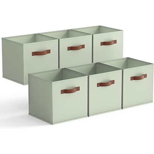 GRANNY SAYS Cube Storage Boxes, Pack of 6 Foldable Storage Cubes 11x11, Square Storage Baskets for Shelves, Fabric Storage Cube Boxes Decorative, Cube Storage Bins for Organising Shelf, Sage Green