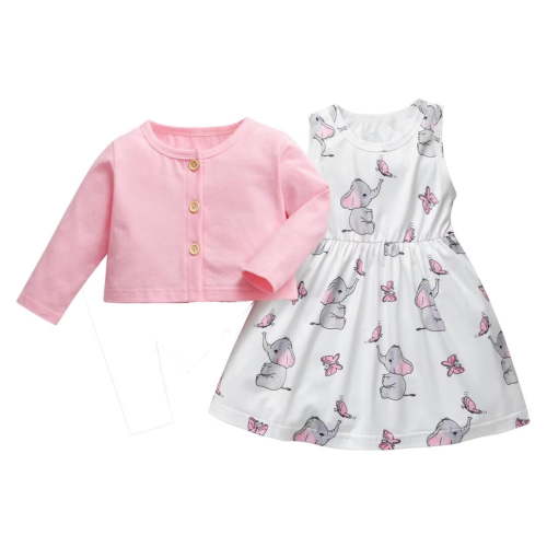 Baby Girls Clothes Solid Long Sleeve Tops + Sleeveless Elephant Style Dress Outfit Set Pink 3-6 Months