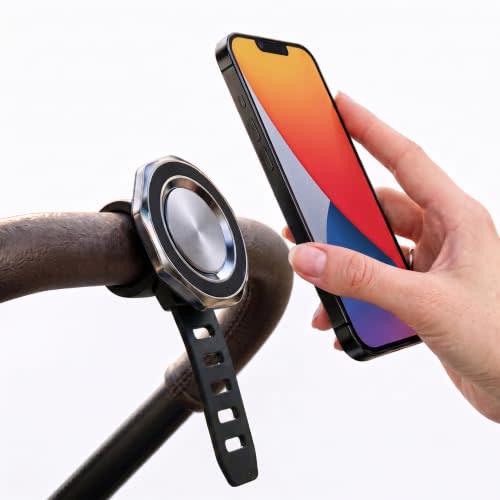 Magnetic Stroller Phone Holder, Compatible with MagSafe | 360° Adjustable View, Silicone Strap, Tool-Free Setup, Metal Ring & Tether Included, Fits Strollers, Carts, Pushchairs