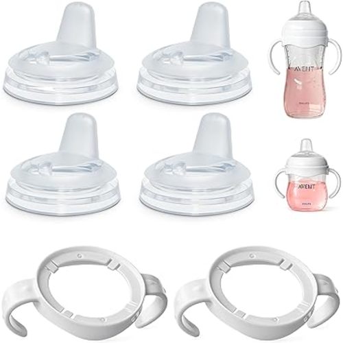 Sippy Spout Nipples with Handles for Philips Avent Natural Baby Bottles and Glass Bottles, Food Grade Soft Spout Silicone, BPA-Free, Leak and Spill Proof, Convert to Sippy Cup Transition, 4+ Months