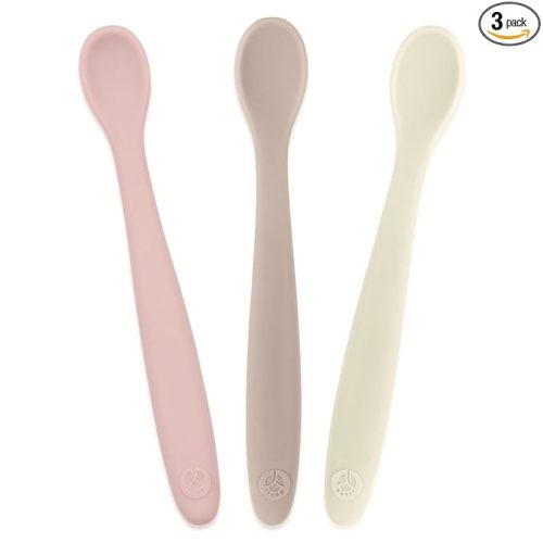 WeeSprout Silicone Baby Spoons - First Stage Infant Feeding Utensils With Soft-Tip, Bendable Kitchenware for Parent & Self-Feeding, Ultra-Durable, Dishwasher Safe, Travel Case, Set of 3