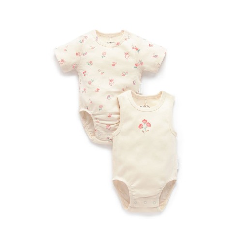 2 Pack Short Sleeve Ribbed Bodysuit Floral, 0-3M