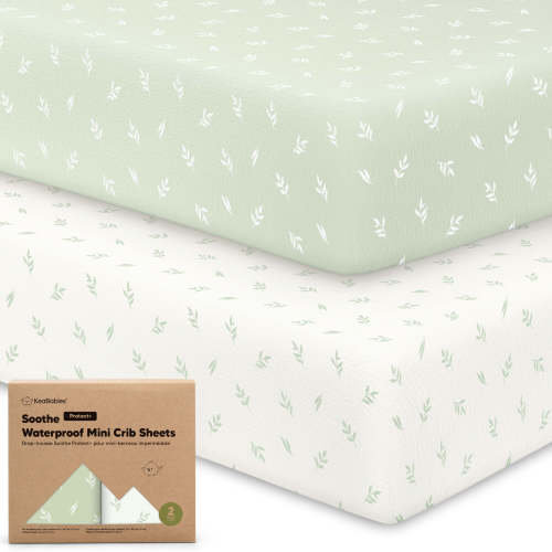 2-Pack Soothe [Protect+] Waterproof Mini Crib Sheets (Herb)