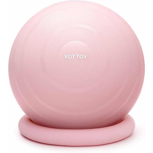 YOTTOY Exercise Ball Chair with Base,Yoga Ball Chair for Home Office Desk, Stability Ball & Fitness Ball Seat with Pump (Pink, 23-26ines(58-65cm))