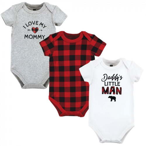 Hudson Baby Infant Boy Cotton Bodysuits, Buffalo Plaid Family, 6-9 Months