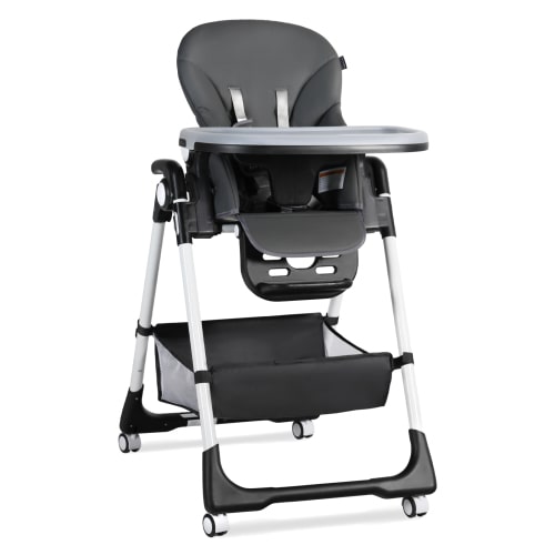 AILEEKISS Foldable Baby High Chair with Wheels, Adjustable Recline Toddler Eating Chair, Grey