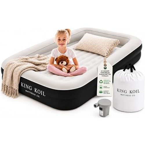King Koil Kids Air Mattress with Built-in Pump & Safety Bumper, Travel Bed