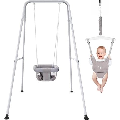 2 in 1 Baby Jumper with Swing, Baby Swing Indoor and Outdoor Use, Baby Jumpers and Bouncers, Toddler Swing with Foldable Stand
