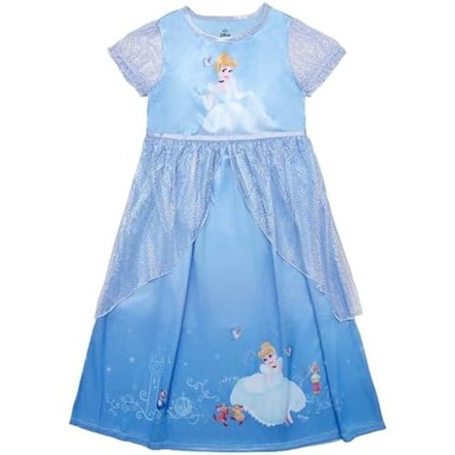 Disney Girls' Princess Dress Nightgown, Fantasy Gown, Soft & Cute Pajamas for Kids