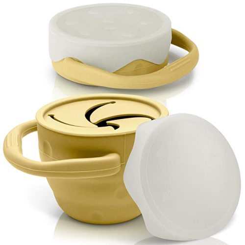 Foldable Snack Cup for Toddlers and Babies - Non-Spill Snack Container for Toddlers Made of Food-Grade Silicone - BPA and Phthalates-Free Baby Snack Container with Lid (Yellow) - yellow