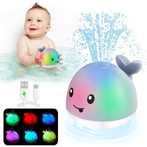 Baby Bath Toys, Toddler Bath Toys for Kids Ages 1-3, Light Up Whale Bath Toy Sprinkler, Pool Water Table Infant Baby Toys 6-12-18 Months, Bathtub Fountain Toy, Toddler 1st Birthday 1 2 3 Gifts
