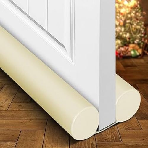 Holikme Two-Sided Door Draft Stopper Weather Stripping Window Breeze Blocker Adjustable Door Sweeps, Beige