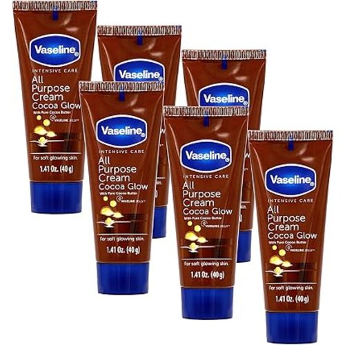 Vaseline All Purpose Cream Cocoa Glow, with Pure Cocoa Butter, 6-Pack, 1.41 FL Oz Each, 6 Tubes