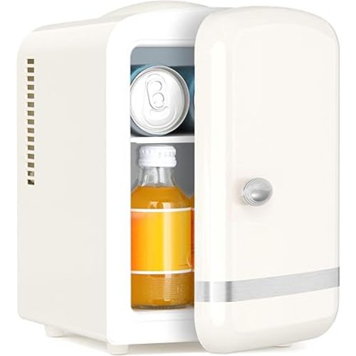 Antarctic Star 4L/6 Cans Compact Refrigerator,Portable Mini Fridge Skin Care,Cooler and Warmer for Bedroom,Car,Office & Dorm, Small Cooler for Cosmetics/Beverage/Food,WHITE