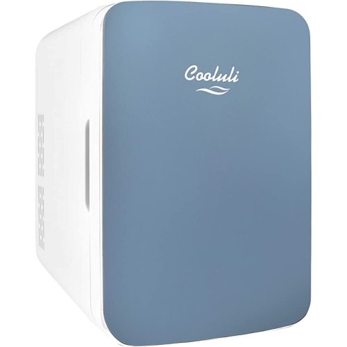 Cooluli 10L Mini Fridge for Bedroom - Car, Office Desk & College Dorm Room - 12v Portable Cooler & Warmer for Food, Drinks, Skincare, Beauty & Makeup - AC/DC Small Refrigerator with Glass Front, Blue