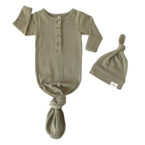 Baby Organic Knotted Gown + Top Knot Hat - Sage