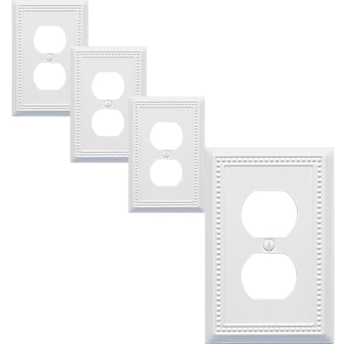 OKAWYC Single Duplex Outlet Cover Plate, 4-Pack White Belaire Beaded Metal Wall Plate 1 Gang, Light Switch Cover, for Receptacle Light Switch, Switch Cover Decorative Wallplate, Durable
