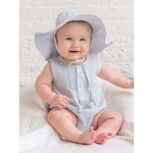 Wren Seersucker Bubble Romper, Shore Stripe / Sea - Colored Organics | Maisonette