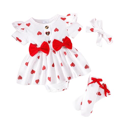 Baby Clothing Newborn Infant Baby Girls Short Sleeve Rompers 1st Birthday Outfits with Headband and Socks for 1-18Months