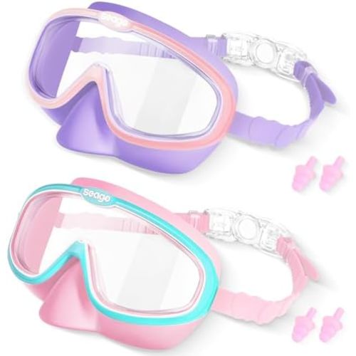 Seago Kids Swim Goggles with Nose Cover 2 Pack for 3-14 Anti-Fog Clear View