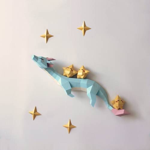 Papercraft Dragon with the Stars 3D Papercraft PDF Low Poly Papercraft 3D paper Sculpture Gift Baby Shower Decor wall dragon