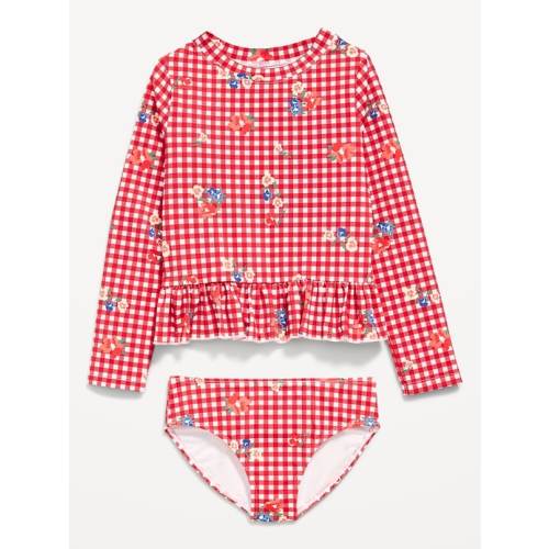 Printed Long-Sleeve Rashguard Swim Top Set for Toddler Girls
