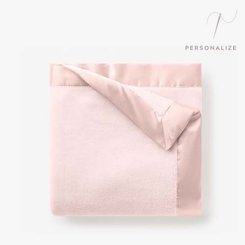 Pale Pink Satin Trim Flannel Fleece Baby Stroller Blanket