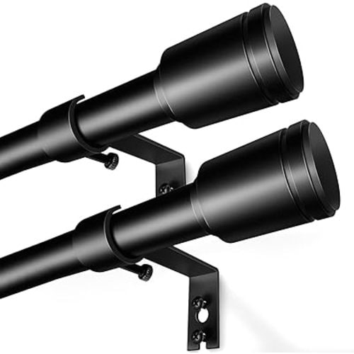 5/8” Diameter Curtain Rods 30-90 Inch, for 30-84 Inch Windows, Adjustable Splicing Black Curtain Rods for Windows with Brackets, Window Rod Long Small Curtains Rod, 2 Pack