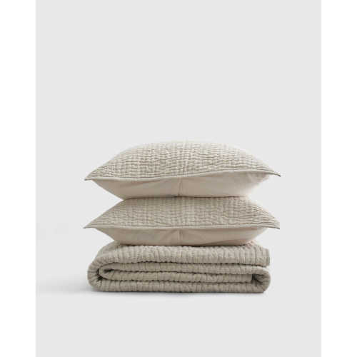 European Linen Cotton Stitch Quilt Set in Natural