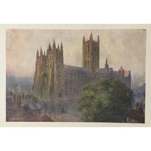 Canterbury Kent Canterbury Cathedral Vintage Print Watercolour Painting English City Medieval Architecture Picture