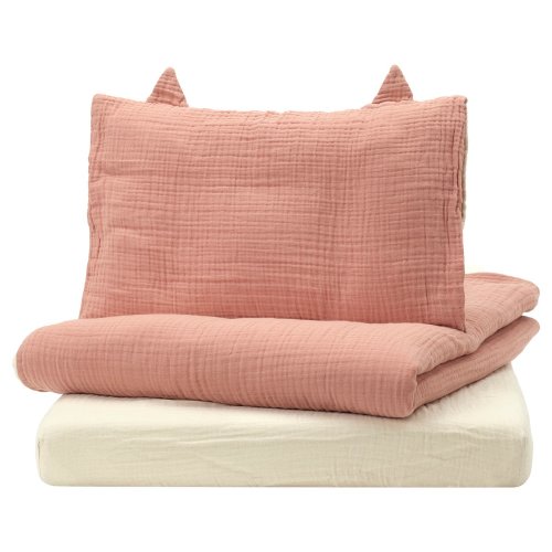 GULDVÄVARE 3-piece bedlinen set for crib - pale pink/beige 27 1/2x52 "