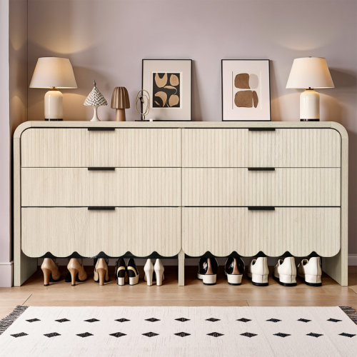 Latitude Run® Fluted 6 Drawers Dresser For Bedroom, 59" Wide Modern Chest Of Drawers With Metal Handles, Curved Edge Design, Dresser TV Stand, Modern Dressers With Wave Texture For Living Room, Hallway | Wayfair