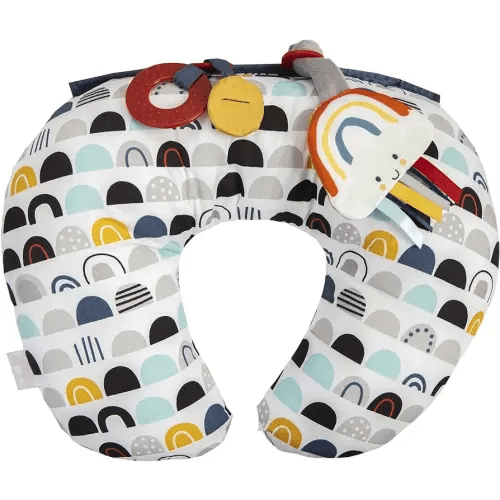 Boppy Tummy Time Prop, Black and White Modern Rainbows with Teething Toys, A Smaller Size for Comfortable Tummy Time, Attached Toys Encourage Neck and Shoulder Strength Building