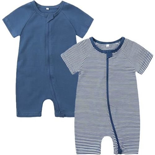 BeiVSlley Infant Baby Boy Girl's 2 Pack Short Sleeve Romper,Unisex Toddler Cotton Jumpsuit Outfits Clothes