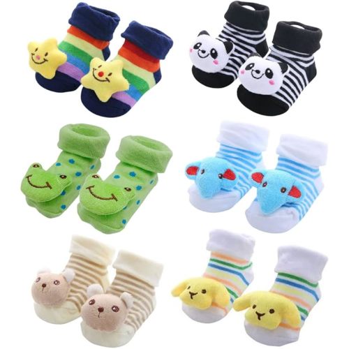 FedMois 6 pairs Baby 3D Cartoon Anti-Skid Booties Socks Slippers Shoes