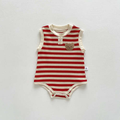 Bear Striped Romper Red