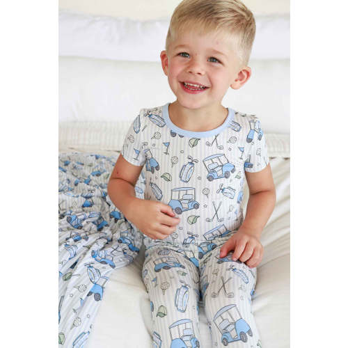 Two Piece Bamboo Pajamas in Caddie Crew Blue | Caden Lane